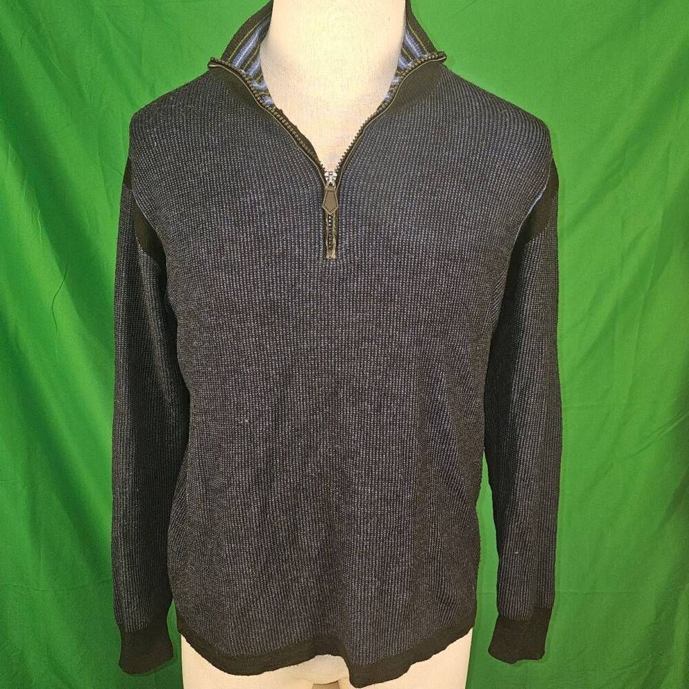 Robert Graham Mens Blue Wool 1/4 Zip Pullover Sweater XL